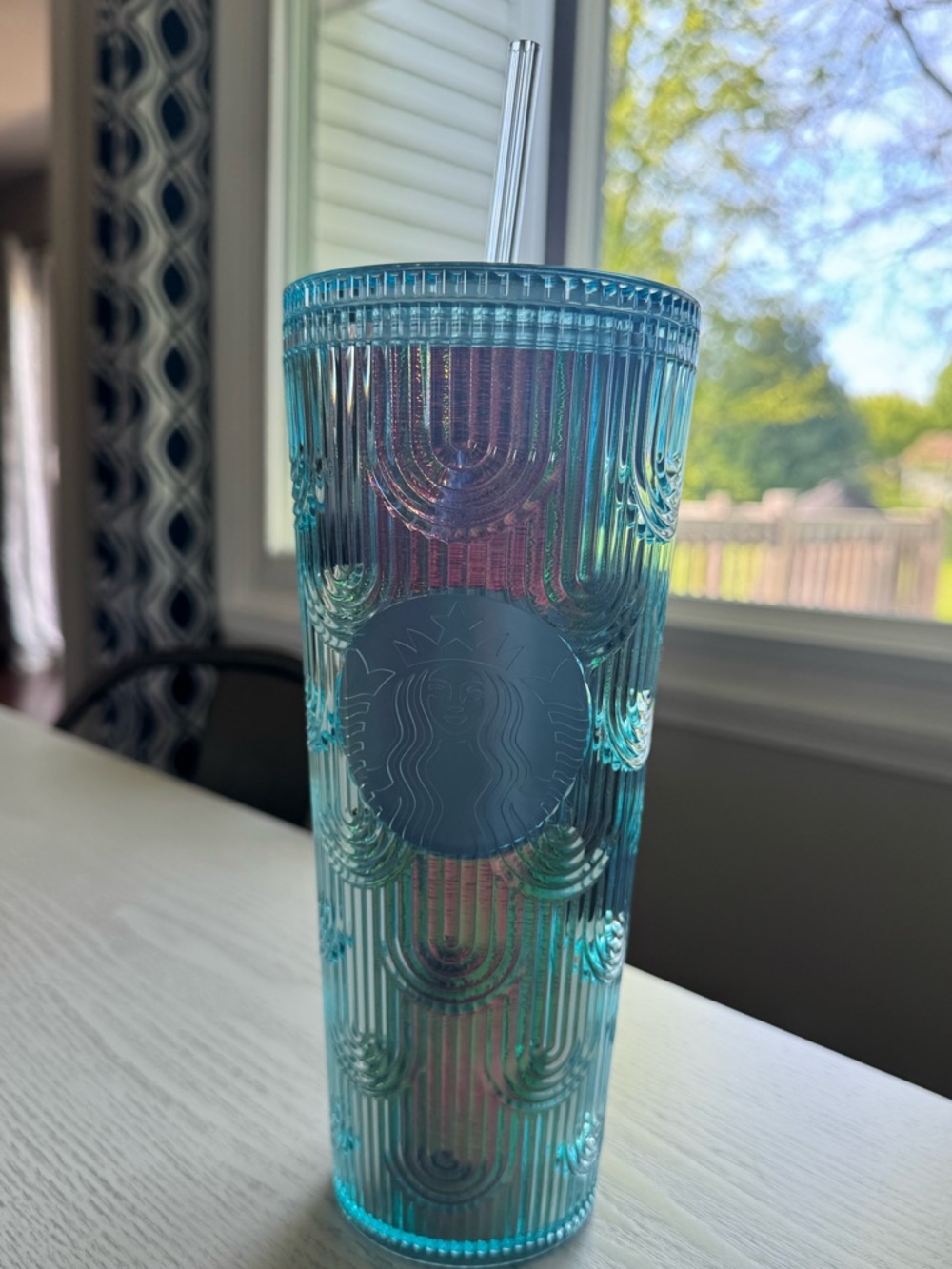 Starbucks Aqua Iridescent Reusable Cold Cup with Clear Straw
